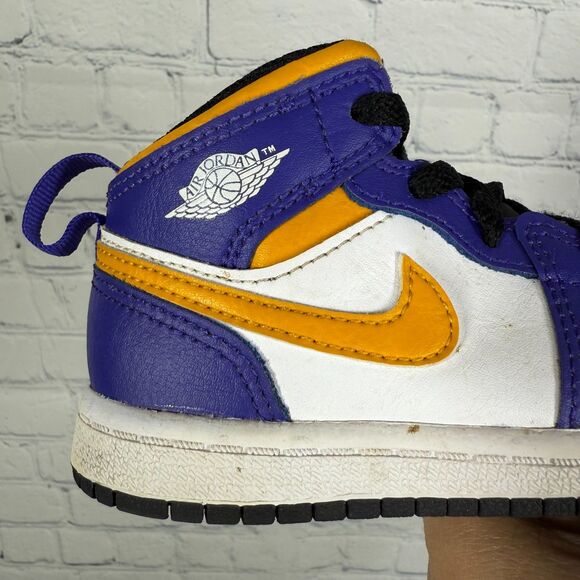 Nike Air Jordan 1 Mid Kids Size 8C Sneakers Blue Yellow Basketball School Shoes - Picture 11 of 11